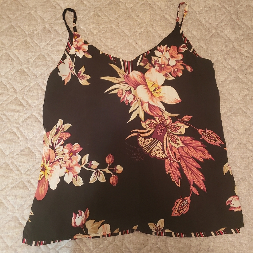 Whbm tan and orange floral striped reversible cami